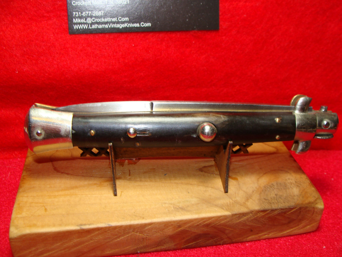 ROMANELLI EXPORT & IMPORT CO. MADE IN ITALY 1950-56 PICK LOCK STILETTO 28 CM ITALIAN AUTOMATIC KNIFE BUFFALO HORN HANDLES