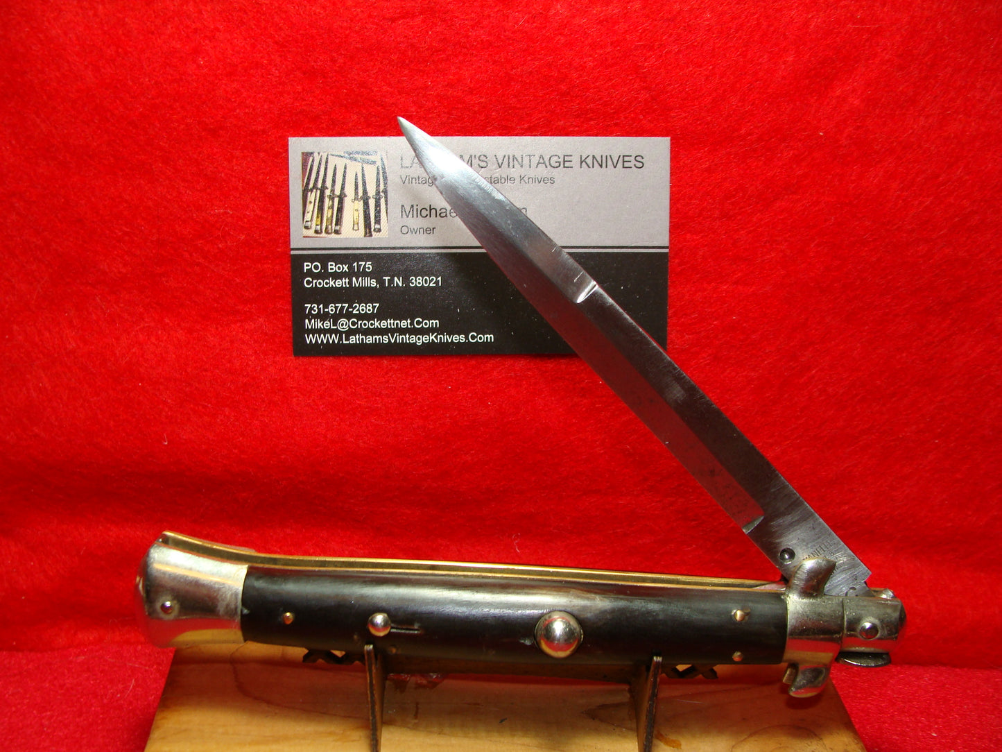 ROMANELLI EXPORT & IMPORT CO. MADE IN ITALY 1950-56 PICK LOCK STILETTO 28 CM ITALIAN AUTOMATIC KNIFE BUFFALO HORN HANDLES