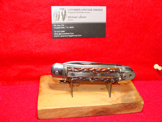 R.J. RICHTER SOLINGEN GERMANY 1950-58 LEVER AUTOMATIC 11 CM GERMAN AUTOMATIC KNIFE BROWN JIGGED BONE HANDLES