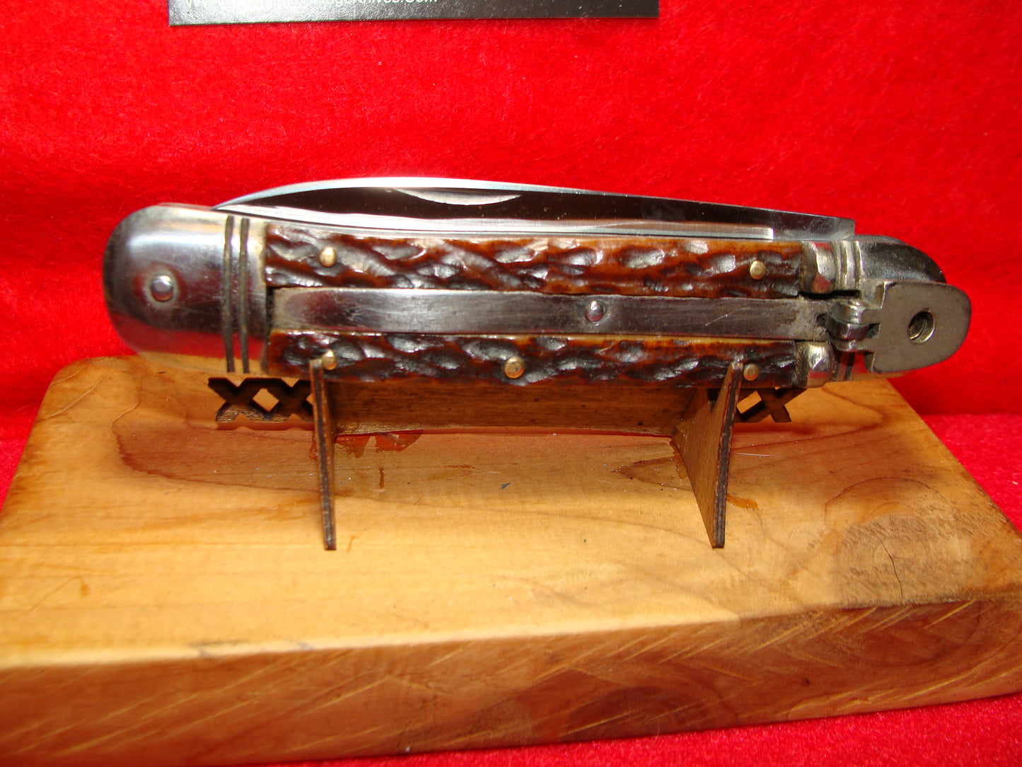 R.J. RICHTER SOLINGEN GERMANY 1950-58 LEVER AUTOMATIC 11 CM GERMAN AUTOMATIC KNIFE BROWN JIGGED BONE HANDLES