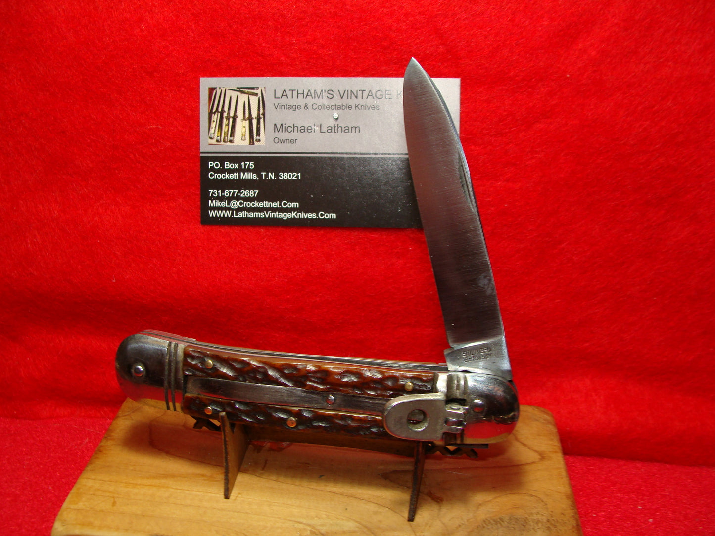 R.J. RICHTER SOLINGEN GERMANY 1950-58 LEVER AUTOMATIC 11 CM GERMAN AUTOMATIC KNIFE BROWN JIGGED BONE HANDLES