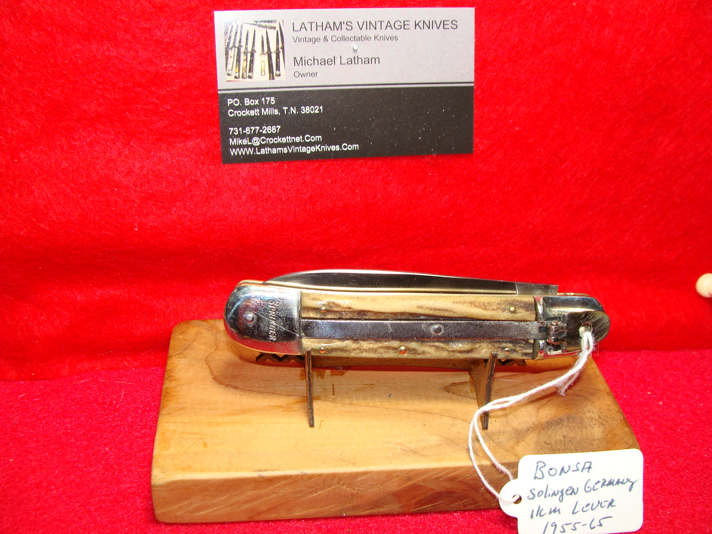 BONSA SOLINGEN GERMANY 1955-65 LEVER AUTOMATIC SPRINGER 11 CM GERMAN AUTOMATIC KNIFE STAG HANDLES