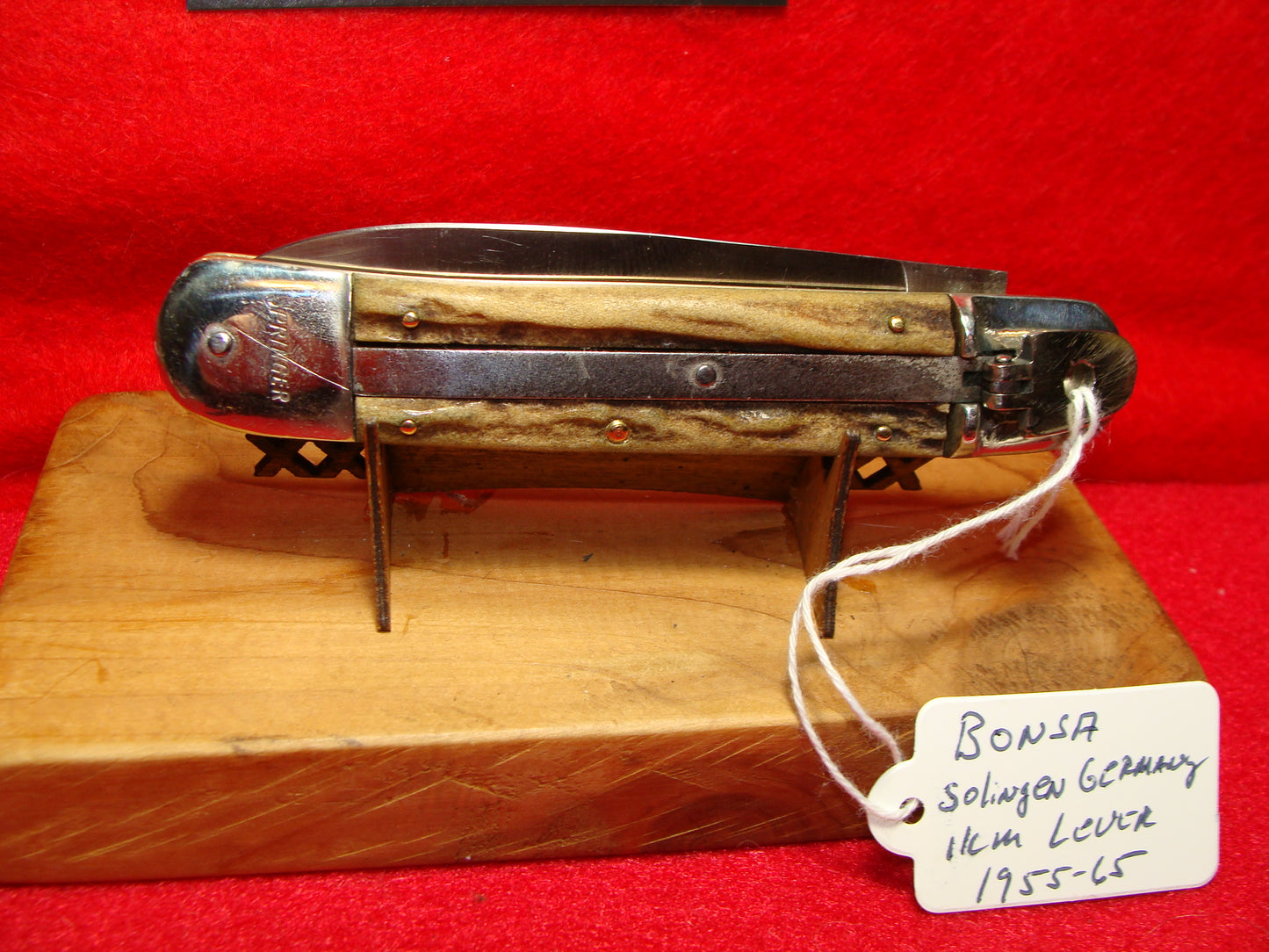 BONSA SOLINGEN GERMANY 1955-60 LEVER AUTOMATIC SPRINGER 11 CM GERMAN AUTOMATIC KNIFE STAG HANDLES