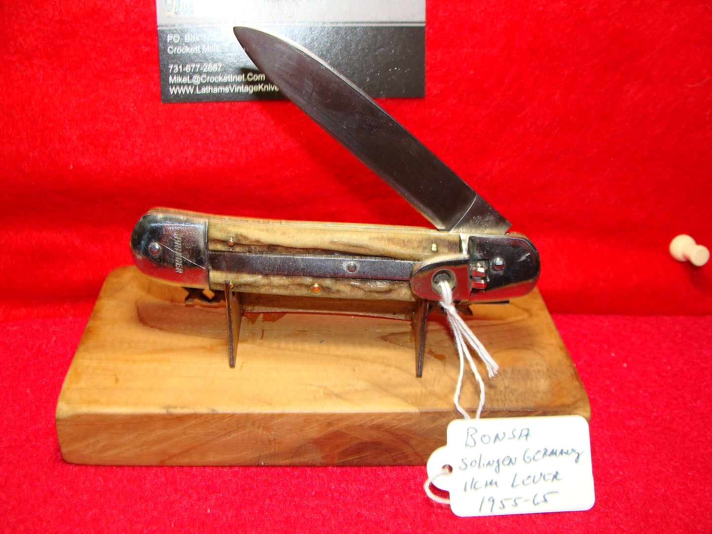 BONSA SOLINGEN GERMANY 1955-65 LEVER AUTOMATIC SPRINGER 11 CM GERMAN AUTOMATIC KNIFE STAG HANDLES