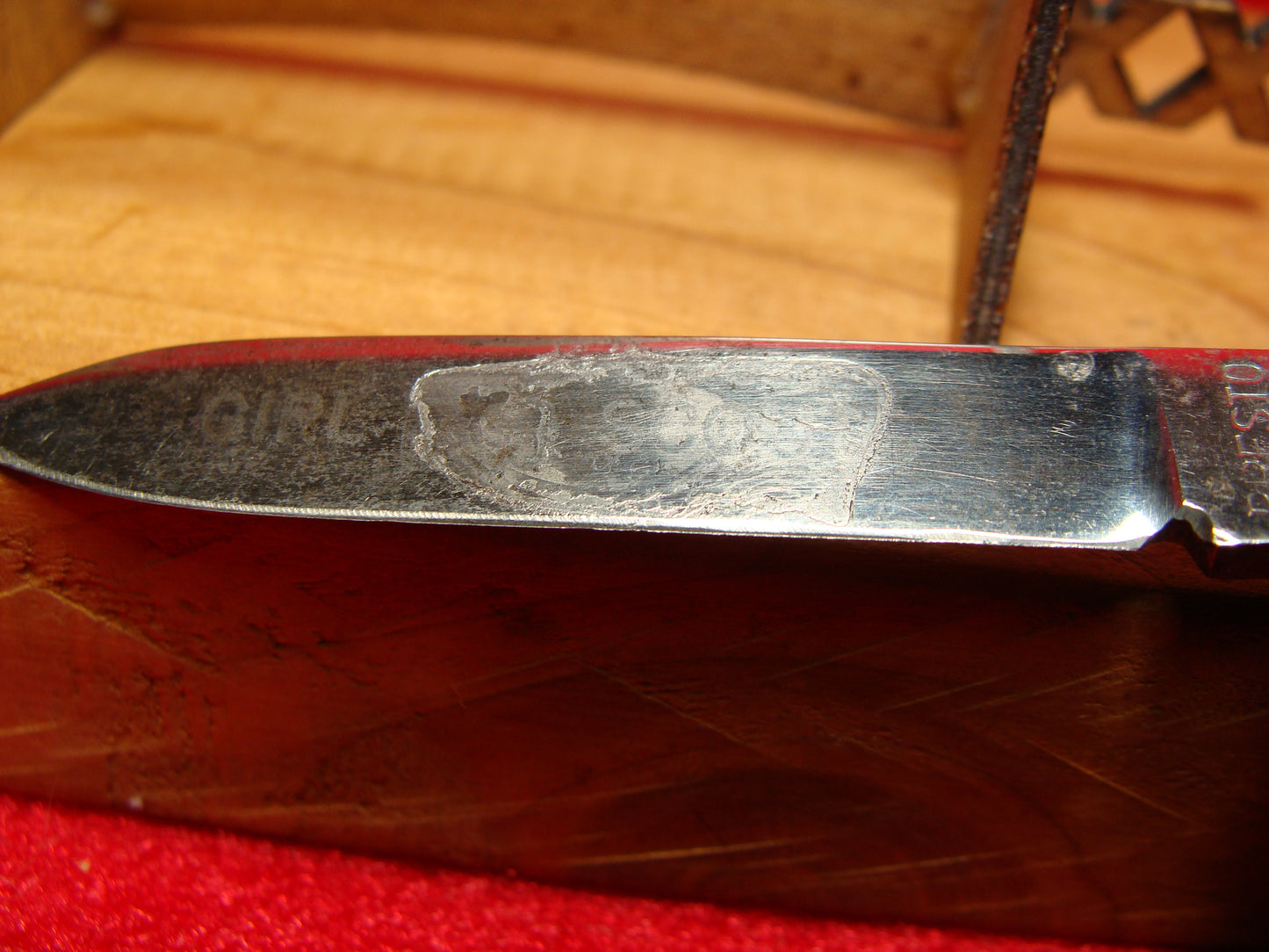 PRESTO GEO. SCHRADE CUT BRIDGEPORT CONN. 1929-56 DOUBLE BLADE GIRL SCOUT AMERICAN AUTOMATIC KNIFE BROWN BONE HANDLES