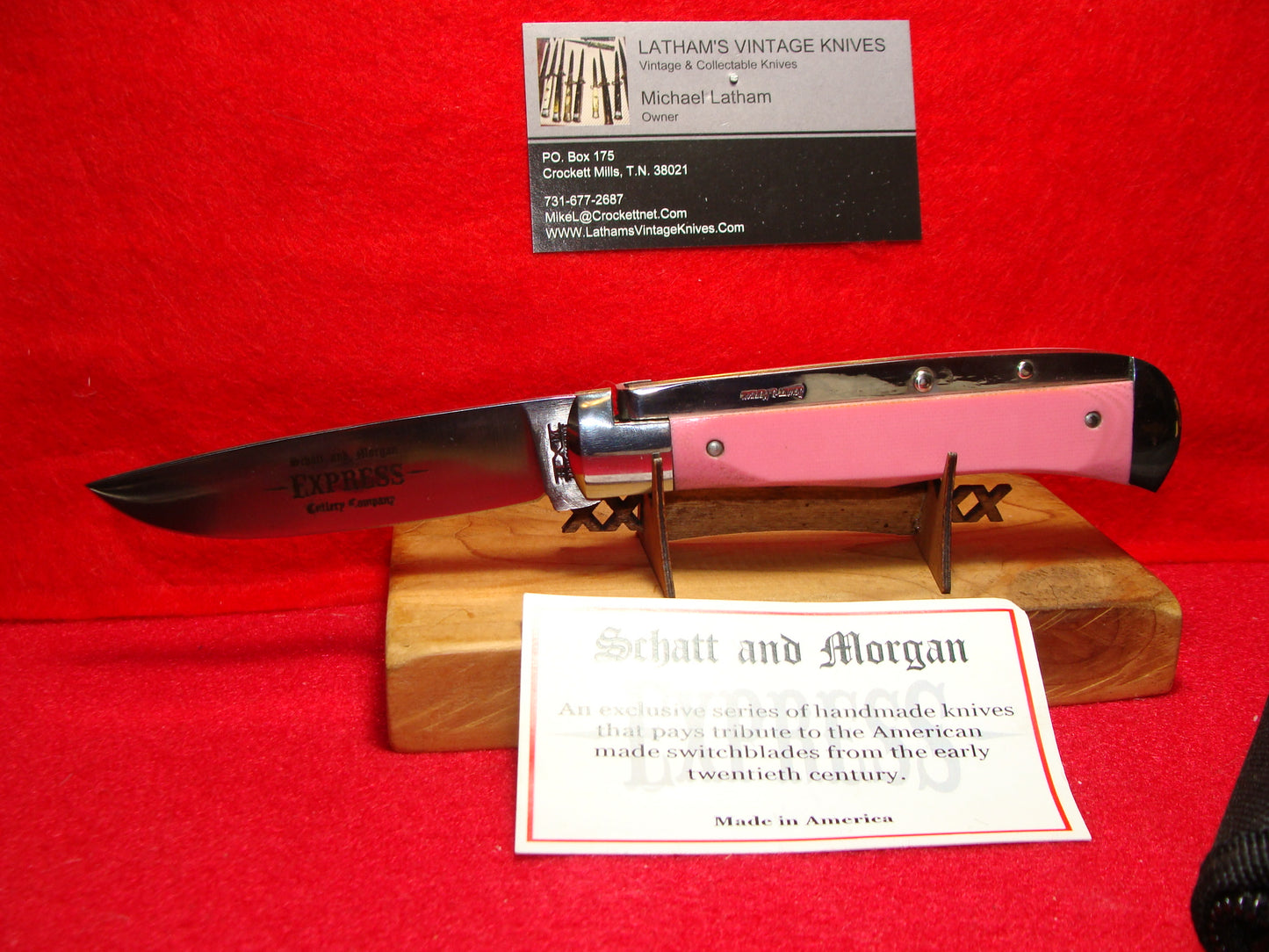 SCHATT & MORGAN QUEEN CUTLERY 2017 LEVER AUTOMATIC EXPRESS #3 AMERICAN AUTOMATIC KNIFE "BUBBA GUM" PINK MICARTA HANDLES