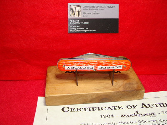 SCHRADE WALDEN NY 1946-76 PROTOTYPE CLIP FOLDING BLADE LINER LOCK PARACHUTE NON AUTOMATIC KNIFE ORANGE DELRIN PART OF THE SCHRADE FACTORY COLLECTION