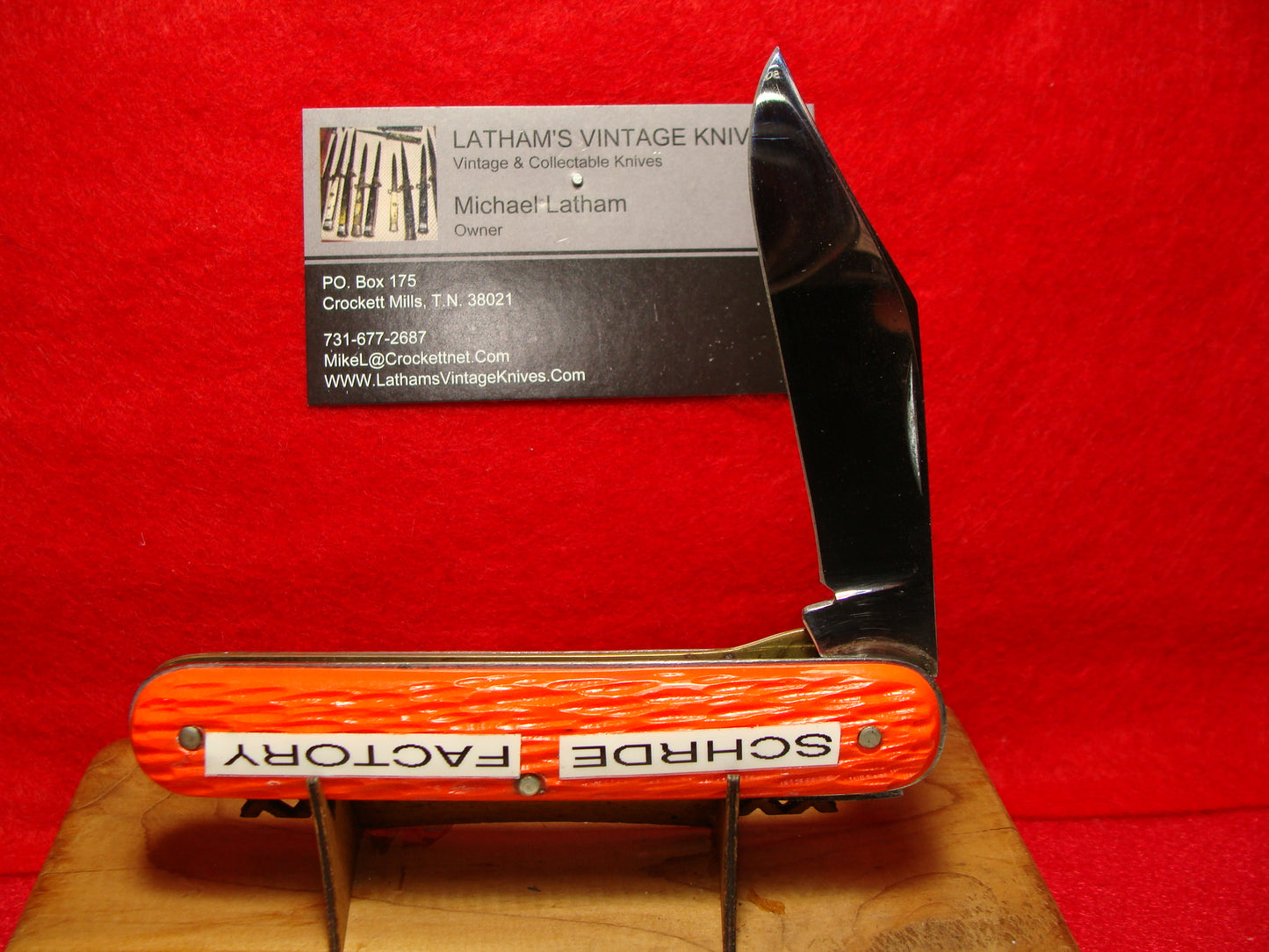 SCHRADE WALDEN NY 1946-76 PROTOTYPE CLIP FOLDING BLADE LINER LOCK PARACHUTE NON AUTOMATIC KNIFE ORANGE DELRIN PART OF THE SCHRADE FACTORY COLLECTION