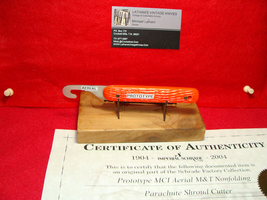 AERIAL M & T 1970-76 PROTOTYPE MC1 PARACHUTE SHROUD CUTTER MILITARY NON AUTOMATIC ORANGE DELRIN HANDLES PART OF THE SCHRADE FACTORY COLLECTION