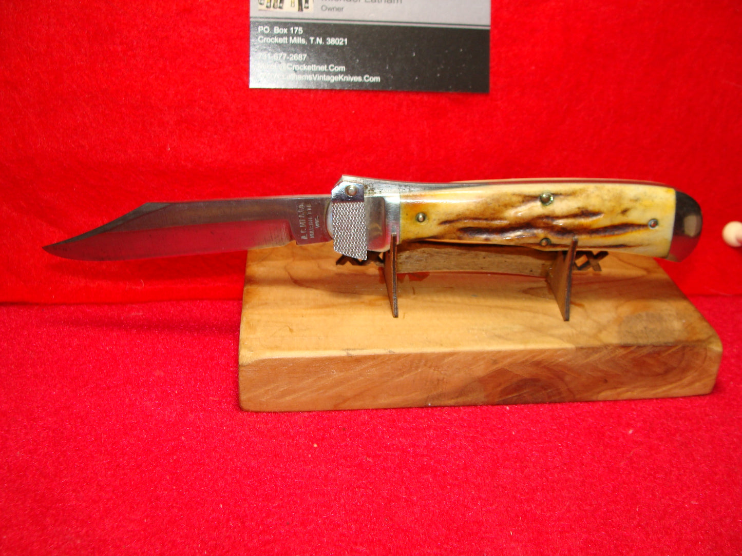 A.C. MFG CO. PAT. 1916 MARINETTE WIS. LEVER AUTOMATIC AERIAL KNIFE CO. VINTAGE AMERICAN AUTOMATIC KNIFE STAG HANDLES