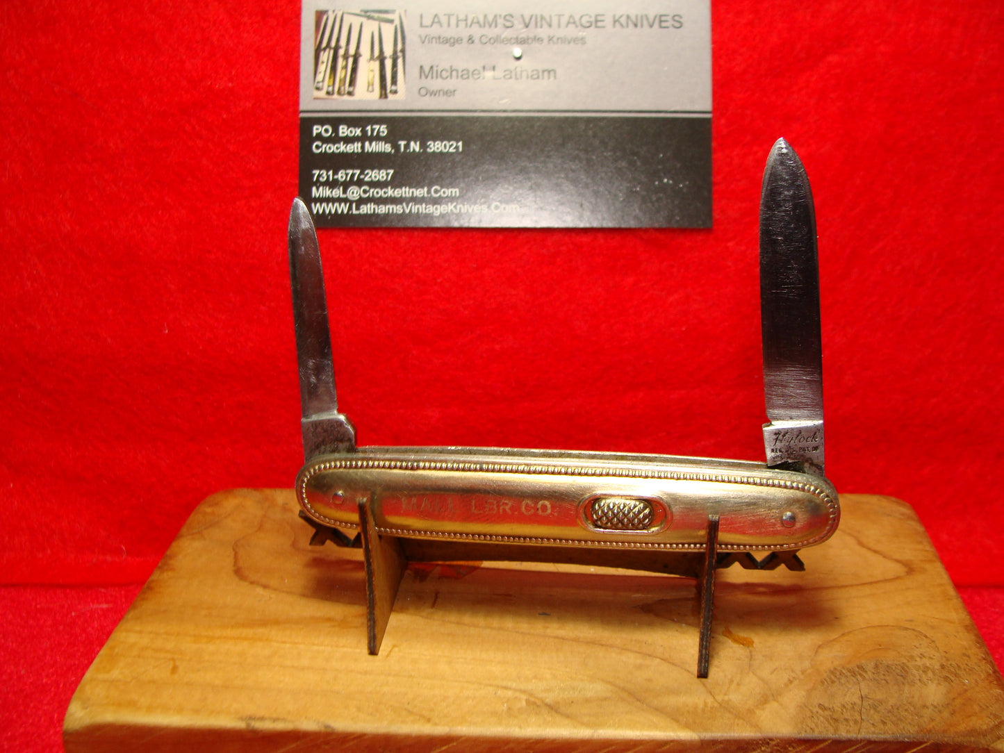 FLY LOCK KNIFE CO. 1923-29 TWIN DOUBLE BLADE 3 3/8" VINTAGE AUTOMATIC KNIFE GOLD METAL HANDLES