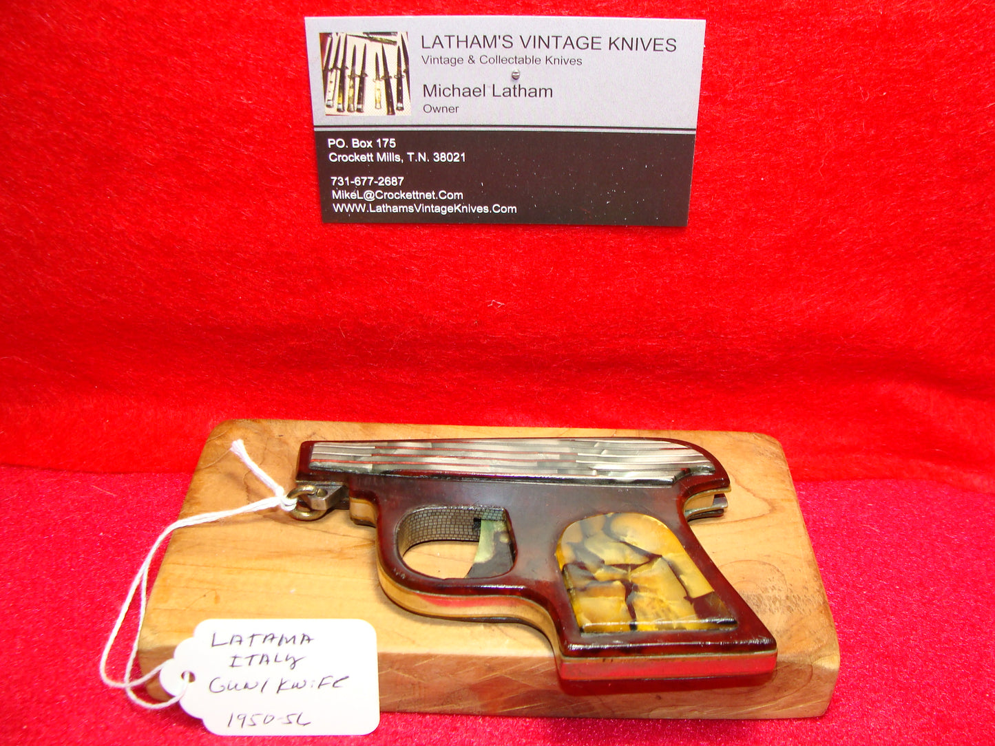 LATAMA ITALY 1950-56 GUN/KNIFE RING RELEASE ITALIAN AUTOMATIC KNIFE IN GUN BODY MIXED COLOR CELLULOID HANDLES