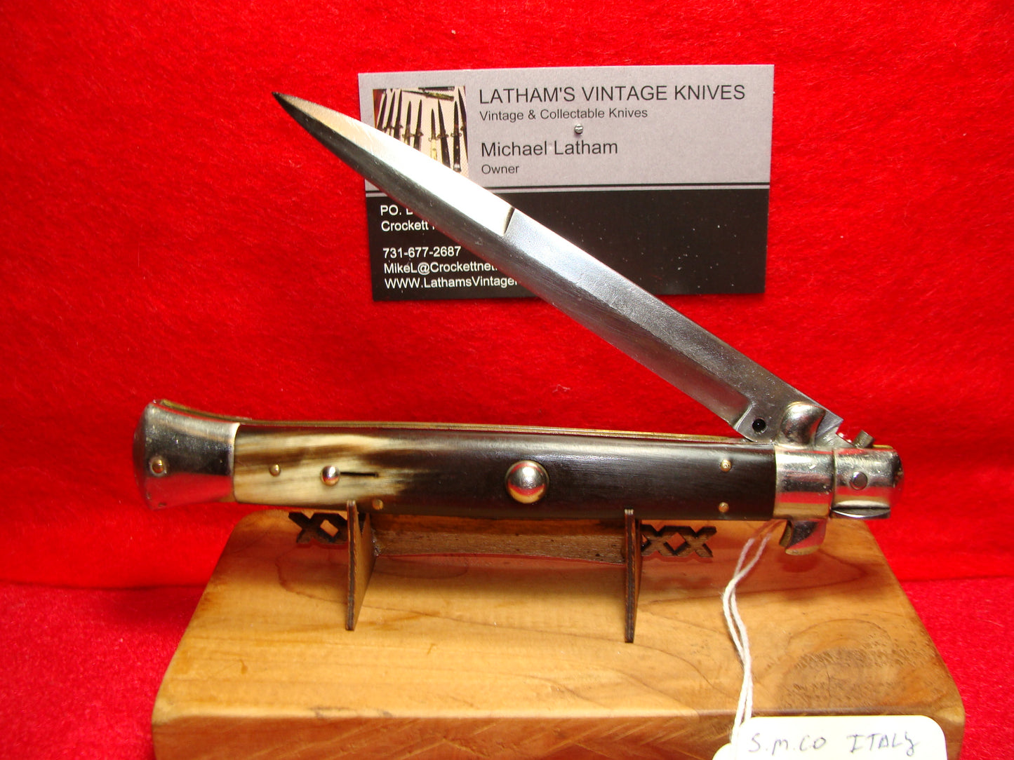 S.M. CO. ITALY 1950-56 PICK LOCK STILETTO 28 CM ITALIAN AUTOMATIC KNIFE BUFFALO HORN HANDLES