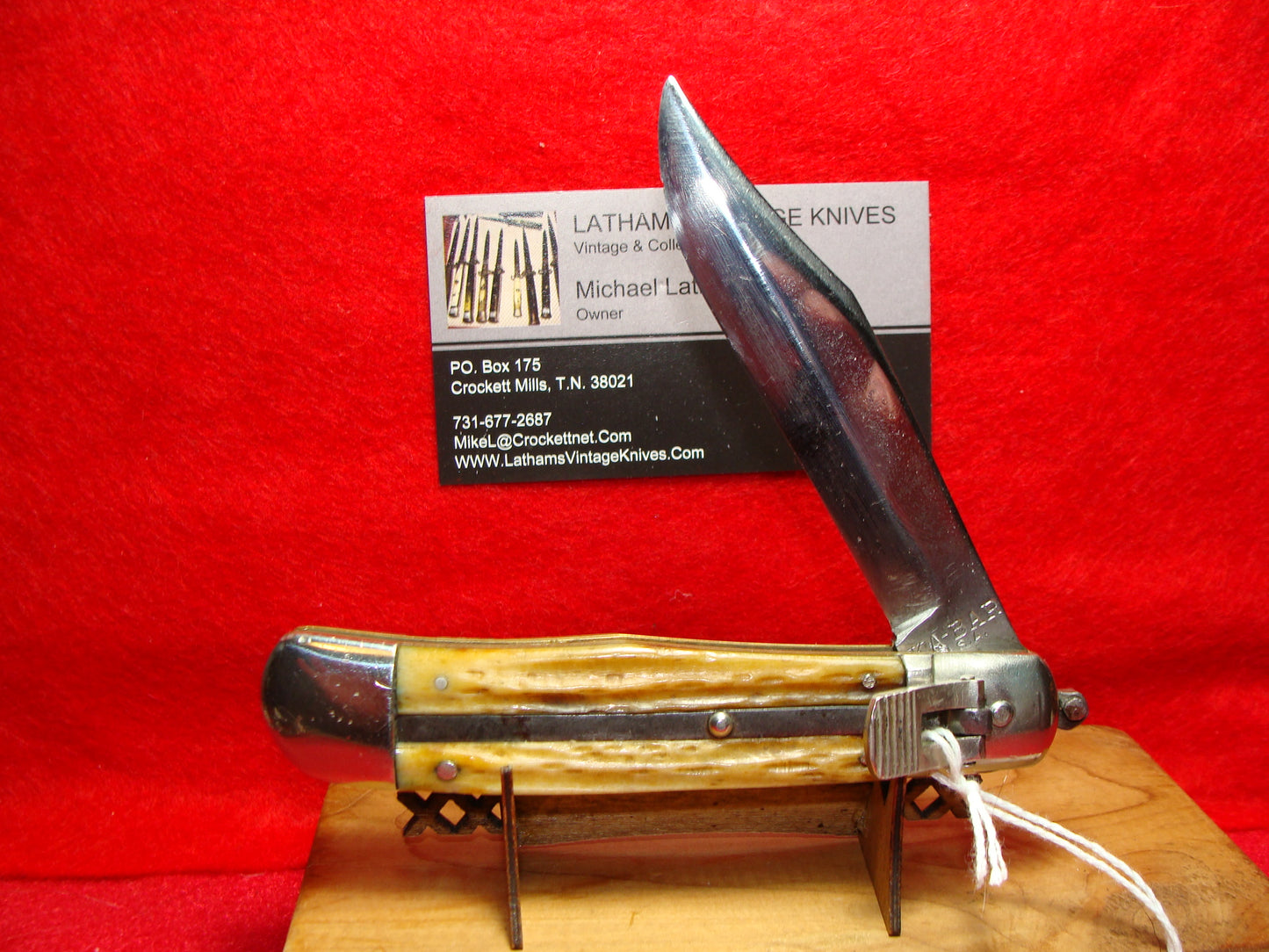 KA-BAR USA 1923-40 LEVER AUTOMATIC HUNTER 61105 VINTAGE AMERICAN AUTOMATIC KNIFE SECOND CUT STAG HANDLES