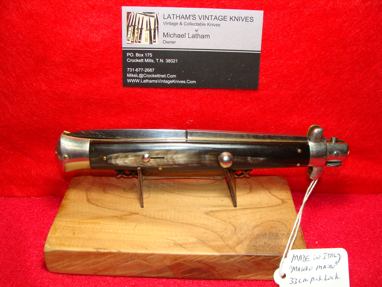 MADE IN ITALY "MAURO MAIRO" 1950-56 PICK LOCK STILETTO 33 CM ITALIAN AUTOMATIC KNIFE BUFFALO HORN HANDLES