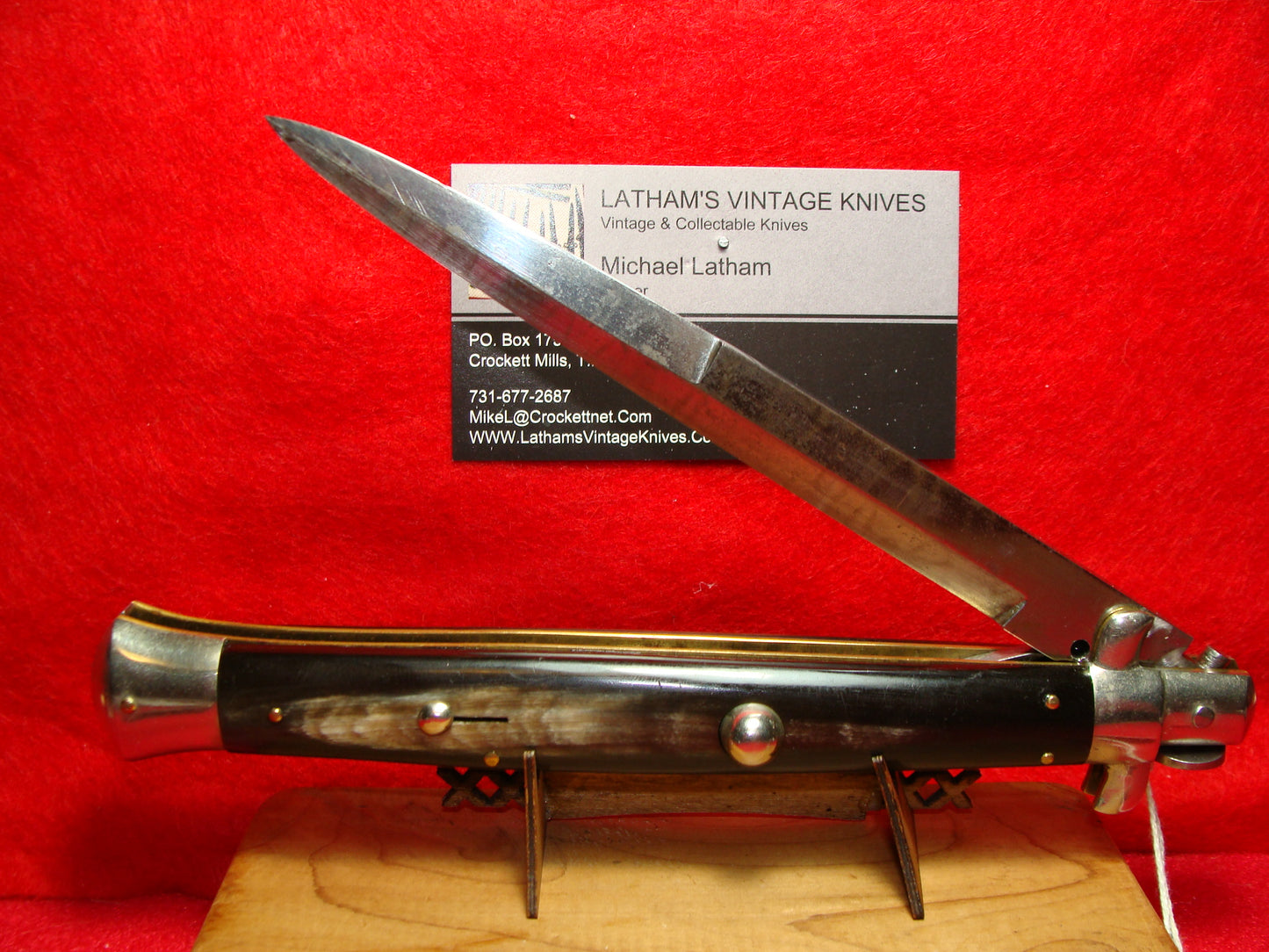 MADE IN ITALY "MAURO MAIRO" 1950-56 PICK LOCK STILETTO 33 CM ITALIAN AUTOMATIC KNIFE BUFFALO HORN HANDLES