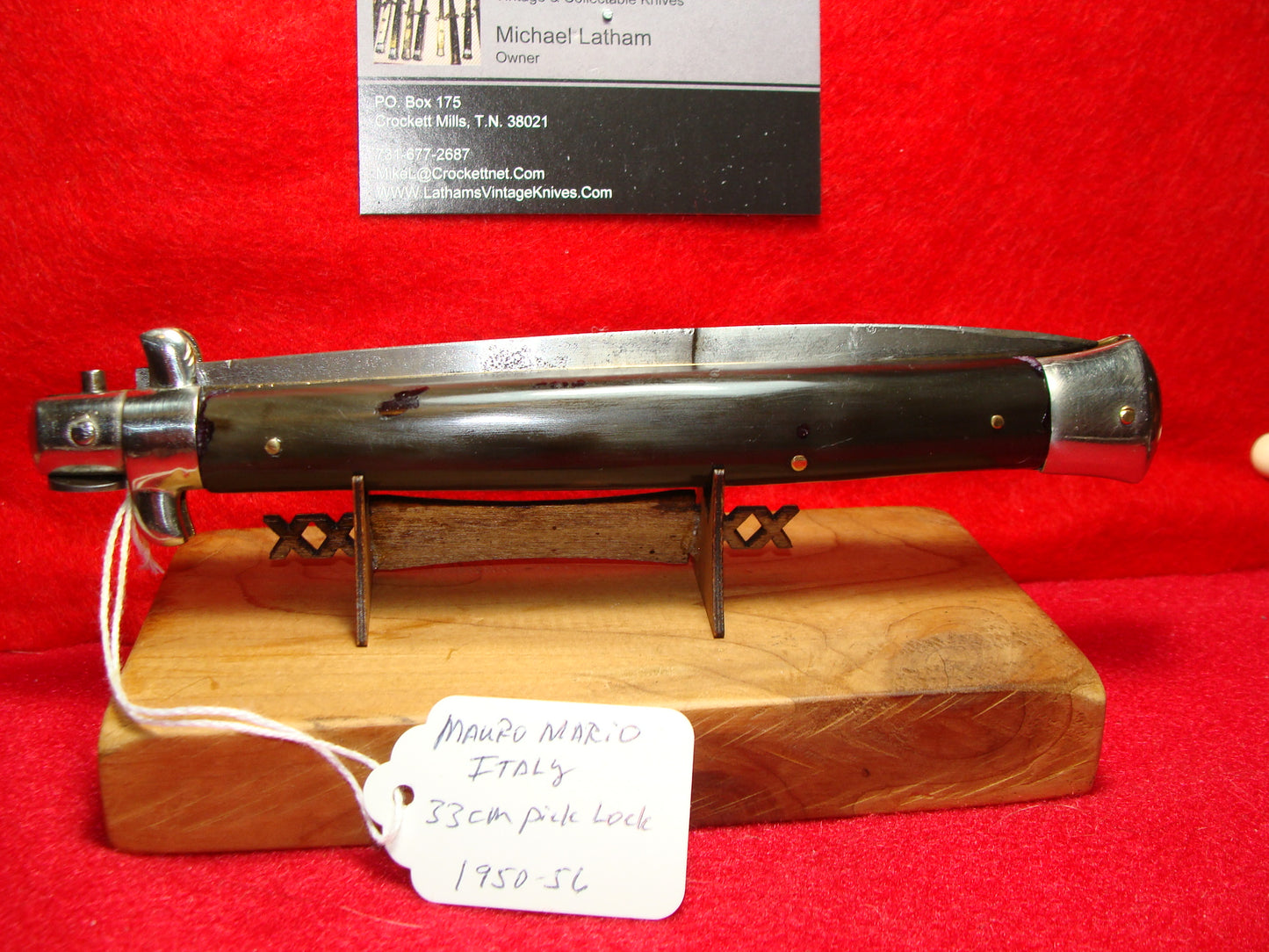 MAURO MARIO MADE IN ITALY 1950-56 PICK LOCK STILETTO 33 CM ITALIAN AUTOMATIC KNIFE BUFFALO HORN HANDLES