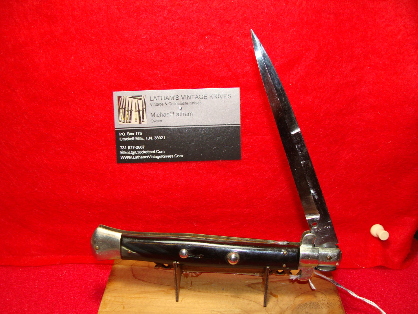 MANIAGO ITALY 1920-35 PICK LOCK FLAT GUARD STILETTO 28 CM ITALIAN AUTOMATIC KNIFE BUFFALO HORN HANDLES