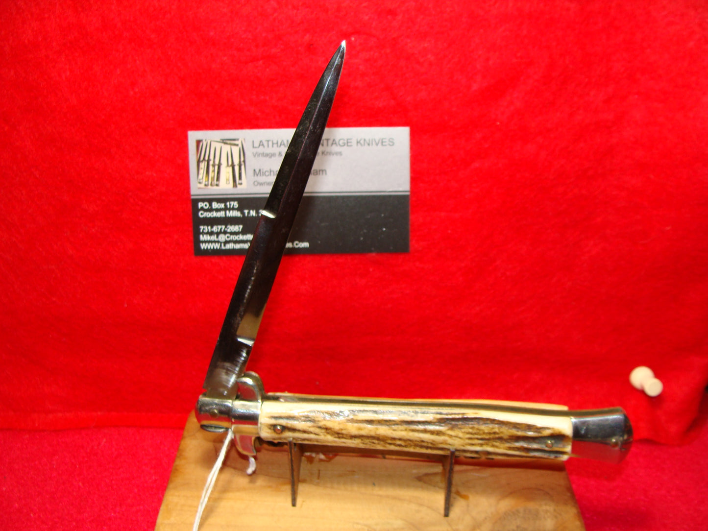 MANIAGO ITALY 1925-35 PICK LOCK FLAT GUARD STILETTO 28 CM ITALIAN AUTOMATIC KNIFE STAG HANDLES