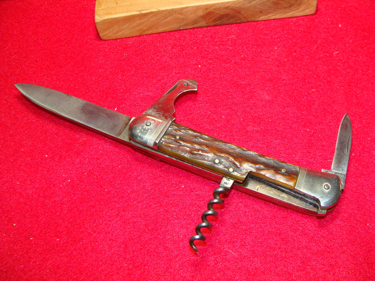 UNSTAMPED "STERILE"  D.R.G.M. 73661 GERMAN 1925-35 CAMPER SPRINGER LEVER AUTOMATIC GERMAN AUTOMATIC KNIFE STAG HANDLES