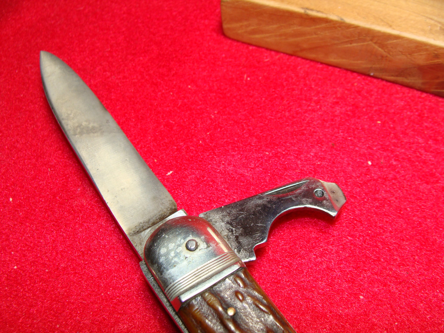 UNSTAMPED "STERILE"  D.R.G.M. 73661 GERMAN 1925-35 CAMPER SPRINGER LEVER AUTOMATIC GERMAN AUTOMATIC KNIFE STAG HANDLES