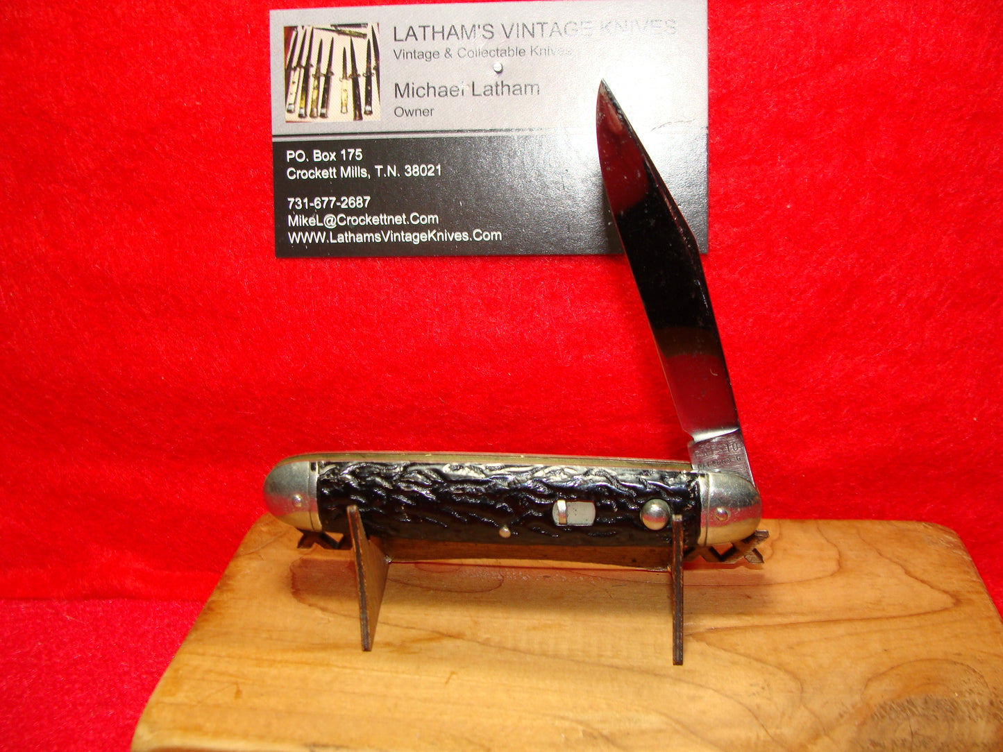 PRESTO, GEO. SCHRADE CUT BRIDGEPORT CONN. 1929-56 SINGLE BLADE 3 3/8" AMERICAN AUTOMATIC KNIFE METAL PAINTED BLACK HANDLES