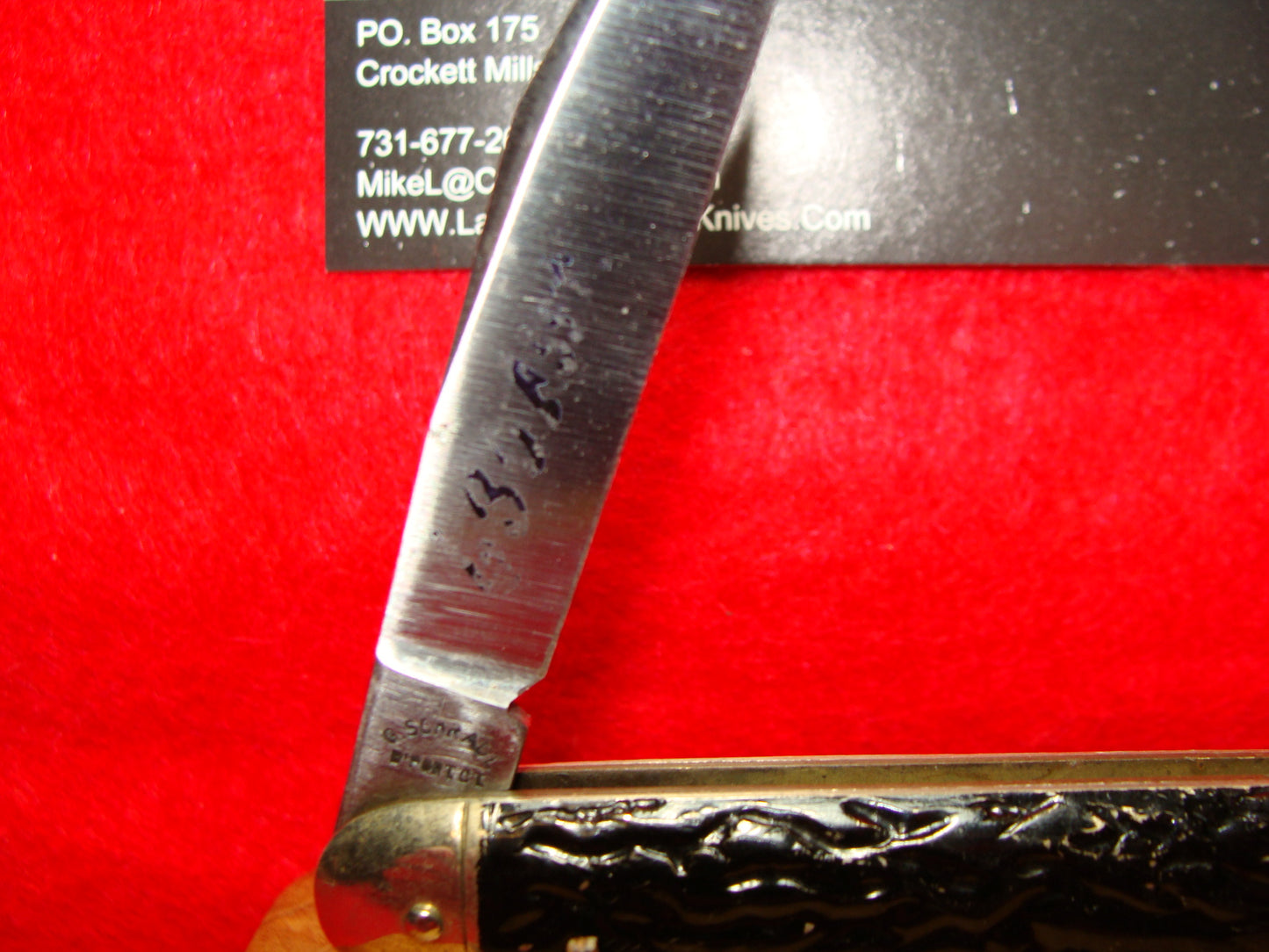 PRESTO, GEO. SCHRADE CUT BRIDGEPORT CONN. 1929-56 SINGLE BLADE 3 3/8" AMERICAN AUTOMATIC KNIFE METAL PAINTED BLACK HANDLES