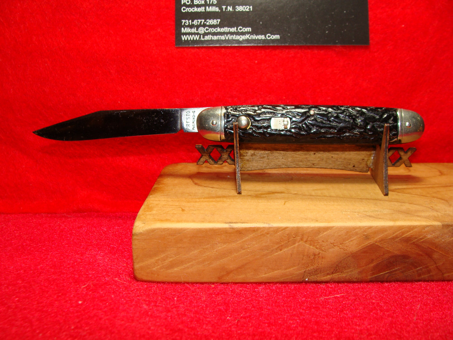 PRESTO, GEO. SCHRADE CUT BRIDGEPORT CONN. 1929-56 SINGLE BLADE 3 3/8" AMERICAN AUTOMATIC KNIFE METAL PAINTED BLACK HANDLES