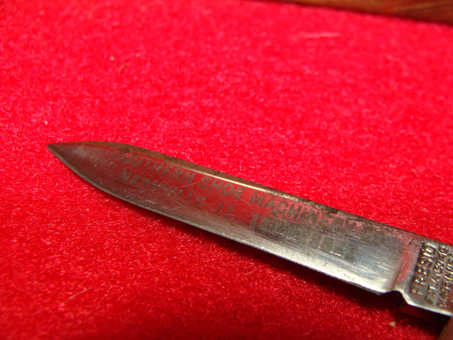 PRESTO, GEO SCHRADE CUT BRIDGEPORT CONN. 1929-56 DOUBLE BLADE 3 3/8" AMERICAN AUTOMATIC KNIFE ALL METAL HANDLES