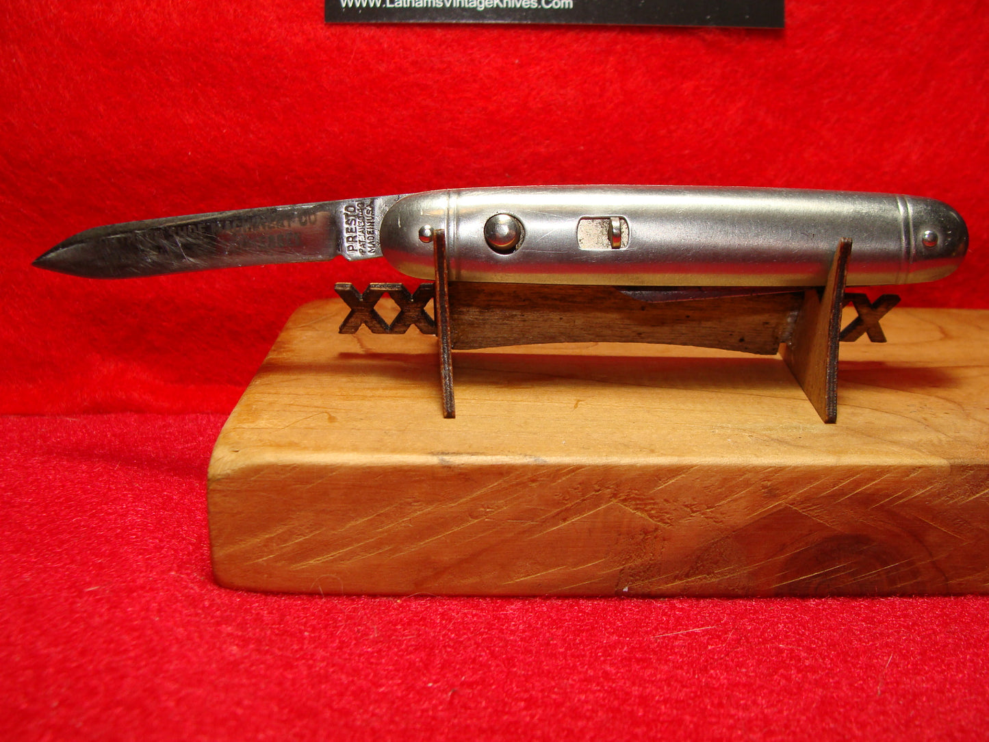 PRESTO, GEO SCHRADE CUT BRIDGEPORT CONN. 1929-56 DOUBLE BLADE 3 3/8" AMERICAN AUTOMATIC KNIFE ALL METAL HANDLES