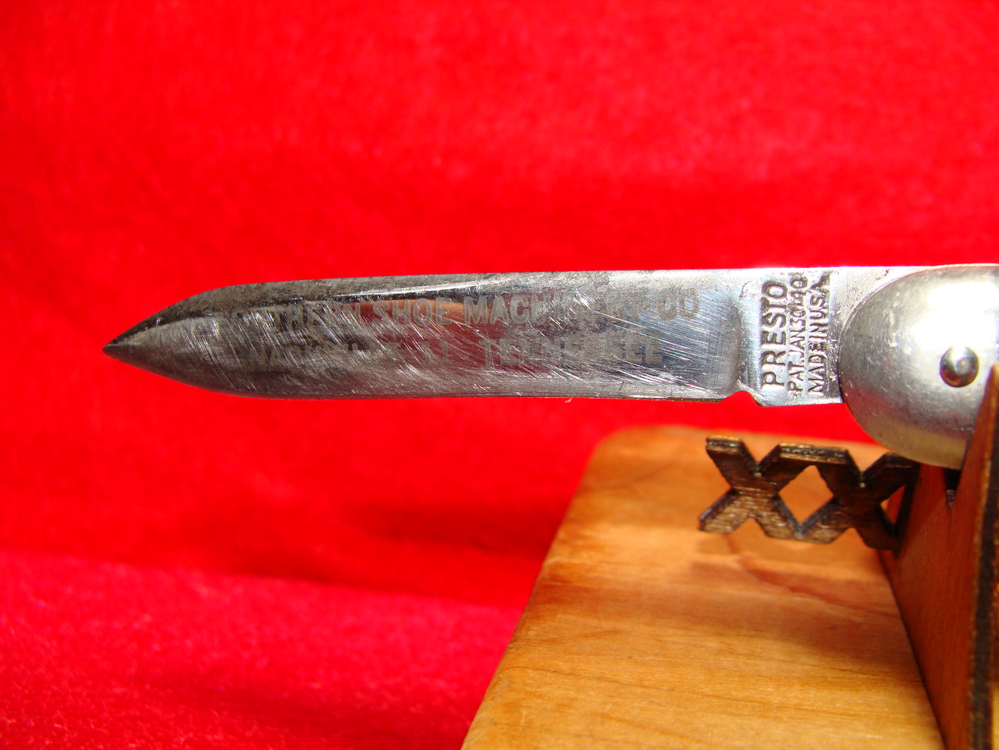 PRESTO, GEO SCHRADE CUT BRIDGEPORT CONN. 1929-56 DOUBLE BLADE 3 3/8" AMERICAN AUTOMATIC KNIFE ALL METAL HANDLES